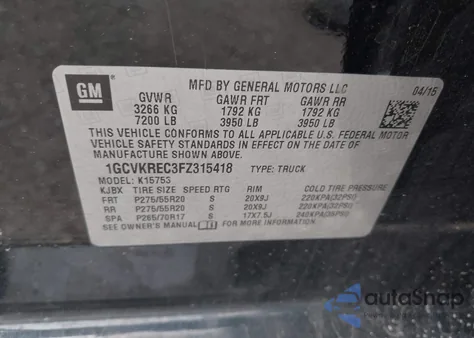 2015 Chevrolet Silverado 2Lt z USA, uszkodzony, nr VIN 1GCVKREC3FZ315418